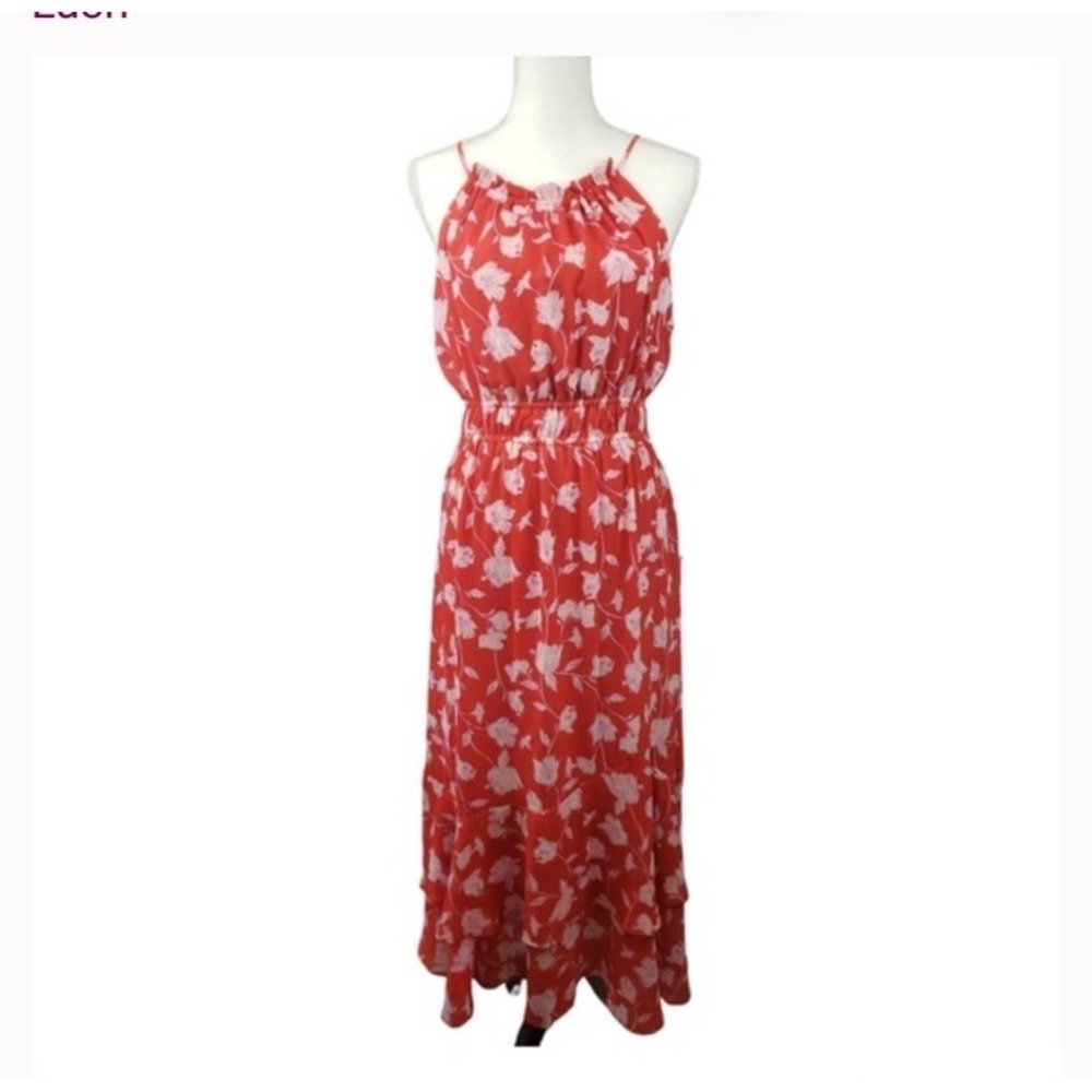 LUSH Floral Maxi  in Red Pink Floral-Fully Lined Low V Back Size XS